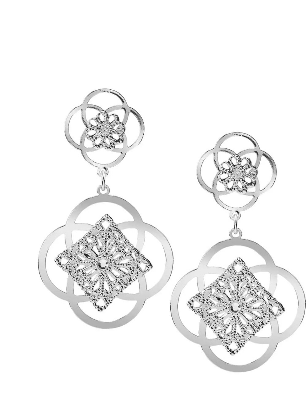 Park Lane Silver Filigree Floral Drop Earrings